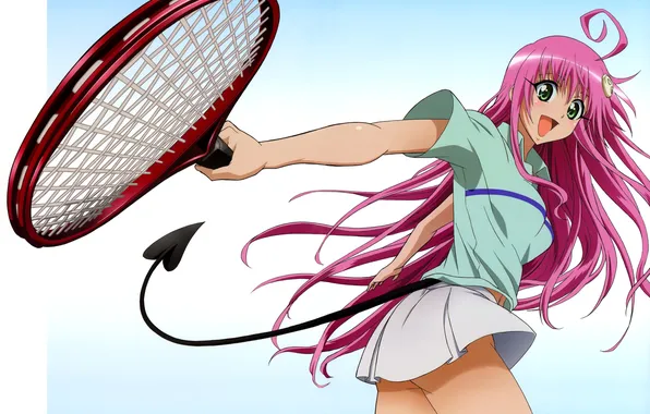 Picture girl, smile, anime, art, racket, tail, love trouble, to love ru