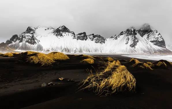Nature, Iceland, Vestrahorn, Black Sand Dunes