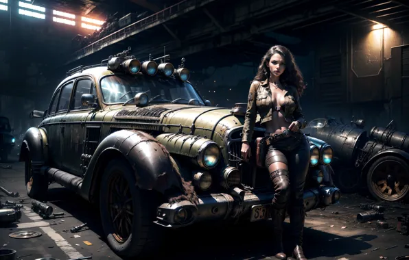Machine, girl, fantasy, steampunk, AI art, neural network
