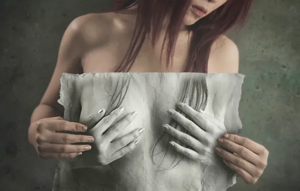 Chest, girl, paper, palm