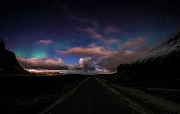 Picture road, the sky, clouds, stars, Norway