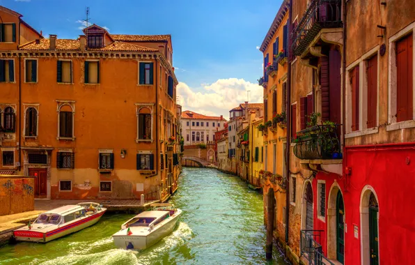 The sky, home, boat, Italy, Venice, channel, the bridge, Italy