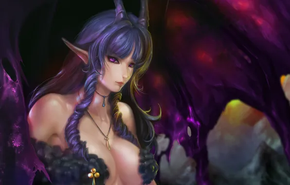 Picture chest, look, girl, wings, the demon, horns, elf, art