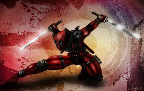 Look, weapons, mask, art, deadpool, red suit