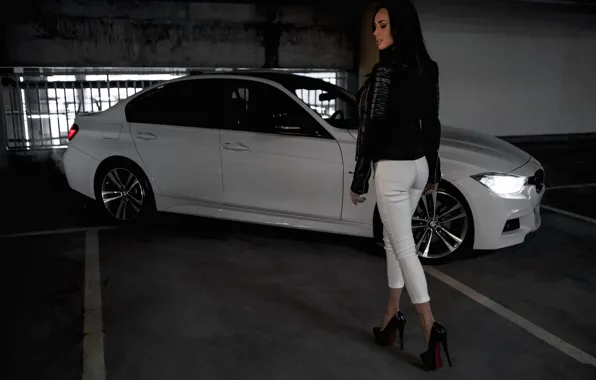 Picture Girls, BMW, beautiful girl, Valeria, white car, posing on the background of the machine
