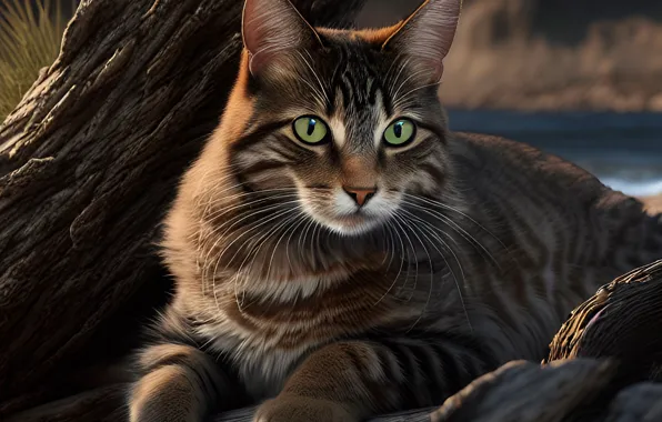 Cat, cat, look, nature, pose, tree, paws, lies