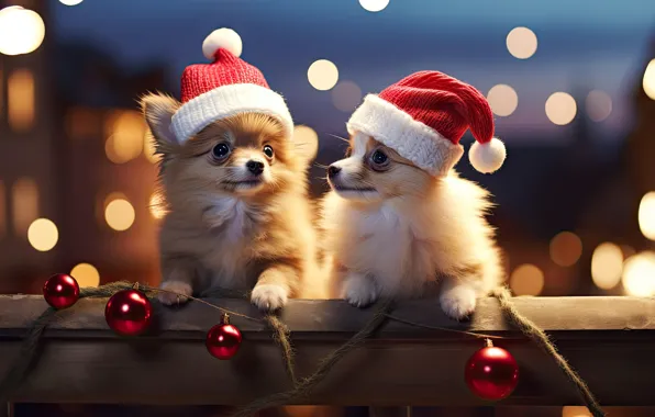 Dogs, look, lights, dog, Christmas, gifts, New year, friends