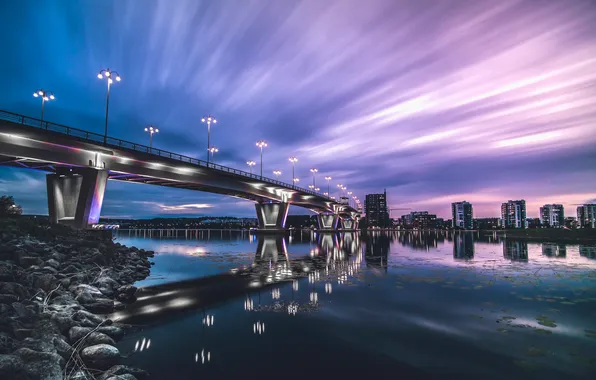 Picture Sky, Bridge, Sunset, River, Reflection, Ligth, Cityscape