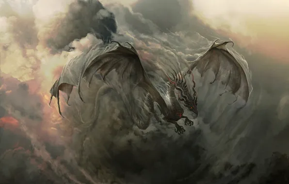 The sky, Dragon, Smoke, Fantasy, Dragon, Art, Art, Fiction