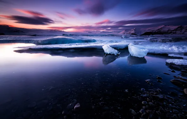 Cold, ice, winter, the sky, water, clouds, snow, landscape