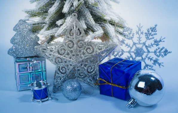 Balls, holiday, star, Christmas, New year, herringbone, blue, drum