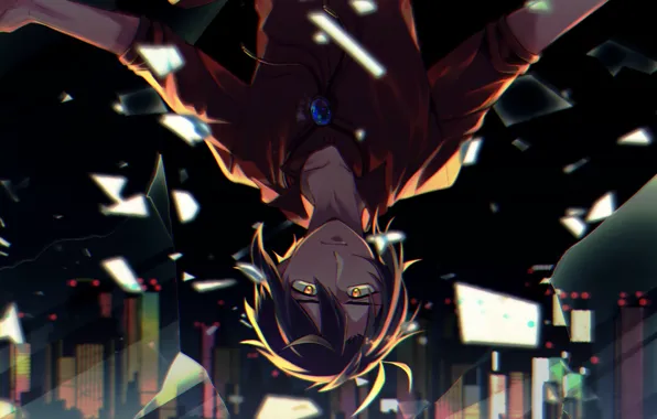 Night, the city, guy, falls, shards of glass