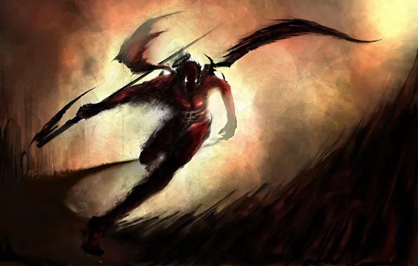 Wings, being, running, halo, axe