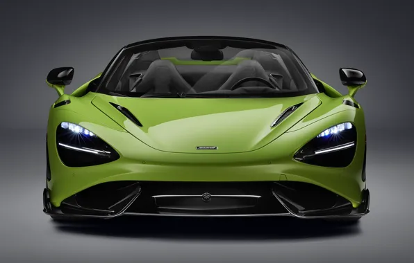 Picture McLaren, sports car, grey background, exterior, 2021, McLaren 765LT Spider, light green color