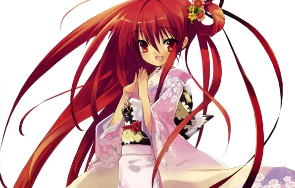 Pendant, white background, kimono, shakugan no shana, shana, art, red hair, noizi Ito