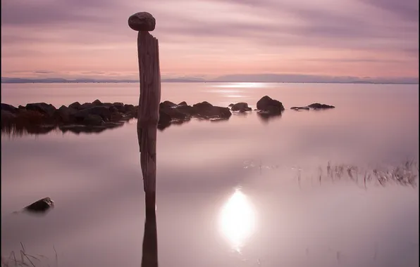 Sunset, calm, British Columbia, Barnaby, Deer Lake