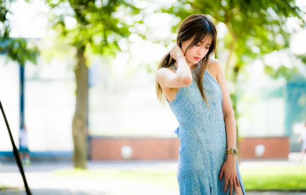 Picture pose, dress, Asian, cutie, bokeh