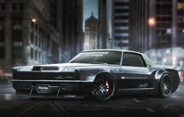 Eldorado, Cadillac, Black, Night, The city, Art, Rendering, Yasid Design