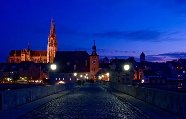 Picture night, bridge, the city, photo, Germany, Bayern, Regensburg