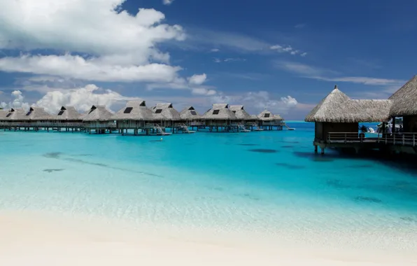 Picture the ocean, the hotel, Bungalow, Bora Bora, Nui beach