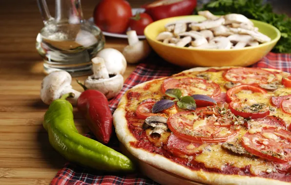 Picture greens, mushrooms, cheese, pepper, pizza