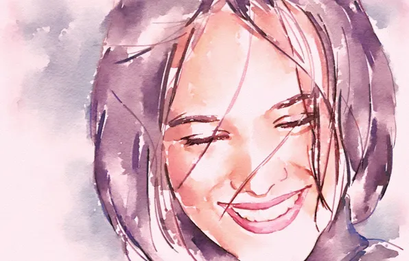 Picture face, smile, watercolor, singer, Alizée, Alizée