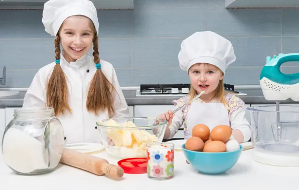 Girls, kitchen, cook, products