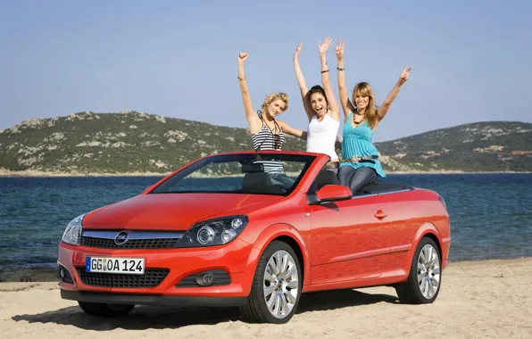 Picture auto, beach, look, girl, Opel, convertible