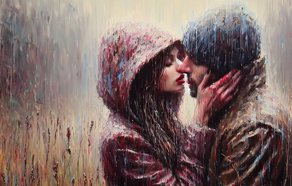 Girl, drops, love, nature, rain, paint, hat, oil