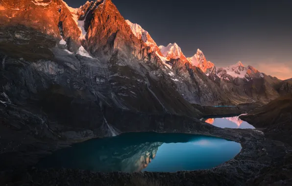 Picture the sky, snow, mountains, nature, rocks, lake, Peru, Peru