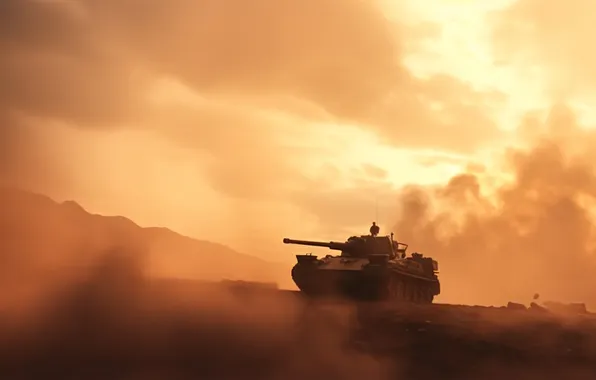 Picture Smoke, Dawn, Tank, Digital art, AI art, The Art of Artificial Intelligence, Neural network