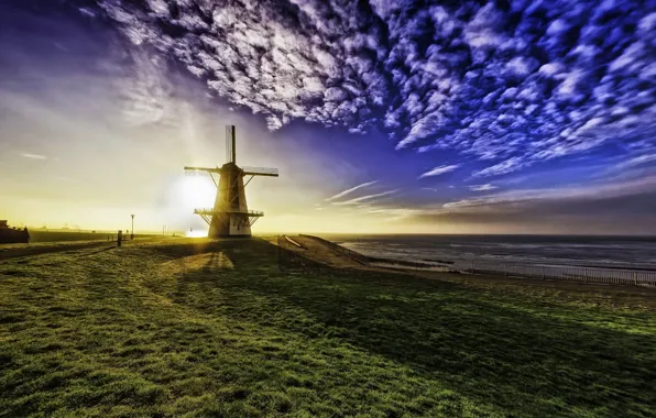 The sky, morning, mill