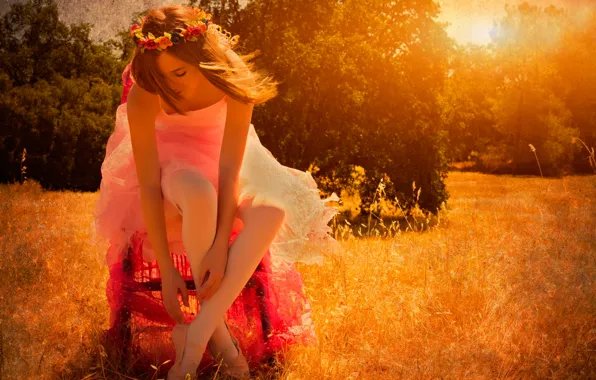 Picture field, summer, the sun, ballerina, Pointe shoes