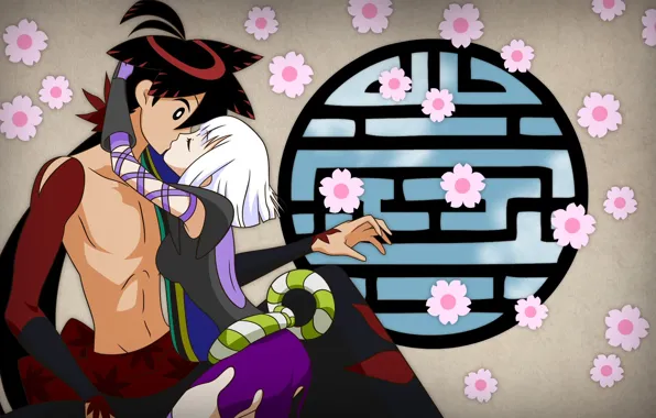 Kiss, anime, art, pair, Katanagatari