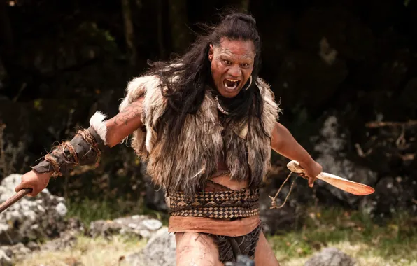 Cinema, rock, forest, river, sky, long hair, actor, weapon