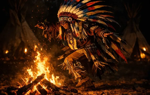 Picture American, ritual, aboriginal, chieftain