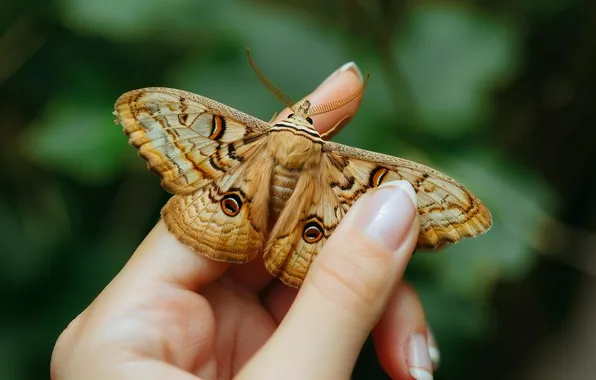 Butterfly, wings, fingers, beautiful, closeup, blurred background
