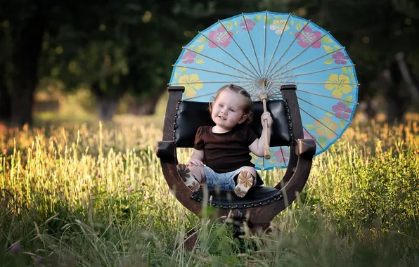 Picture greens, grass, leaves, trees, nature, children, umbrella, background