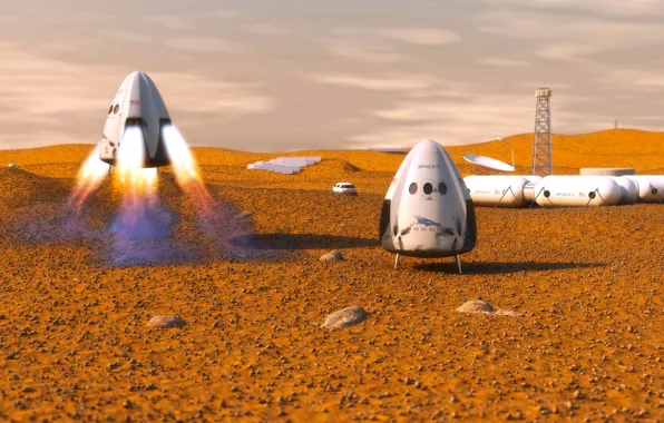 Picture Mars, spaceship, transport, private, Dragon SpaceX