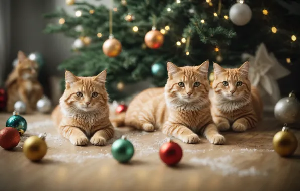 Cats, Christmas, kittens, New year, kids, company, Milota, faces