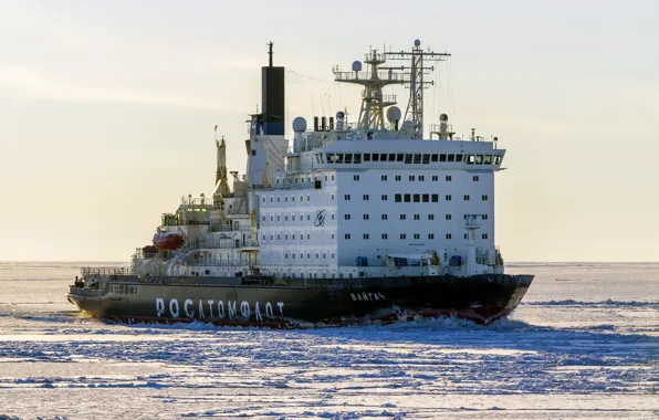 Picture The ocean, Sea, Ice, Icebreaker, The ship, Russia, Atomflot, Nuclear-powered icebreaker