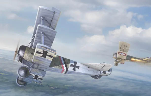 The sky, aviation, art, the British, the Germans, aircraft, dogfight, The first world war