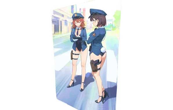 Girls, Street, Ponytail, Art, Uniform, Police girls, Policewomen