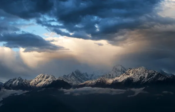 Picture winter, the sky, clouds, snow, mountains, clouds, nature, fog