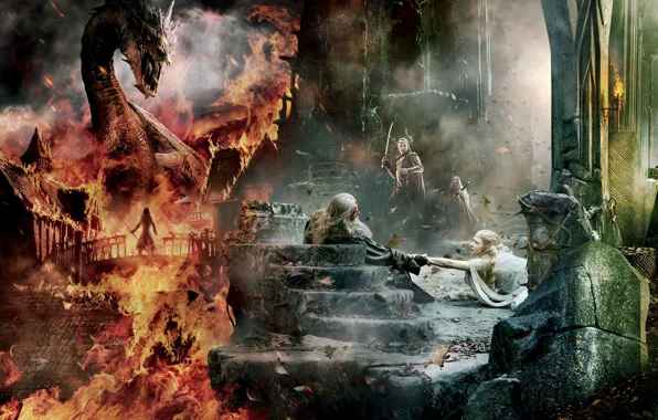 Dragon, Fire, Wallpaper, Gandalf, Ian McKellen, Benedict Cumberbatch, Hugo Weaving, Weapons