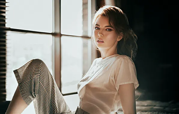 Look, girl, pose, window, blouse, Anton Kharisov, Tatiana