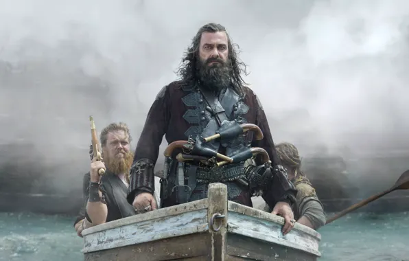 Boat, guns, pirates, Ray Stevenson, Blackbeard, black sails, Black sails