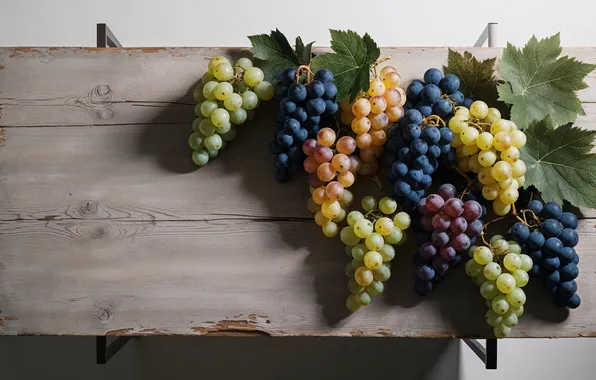 Leaves, blue, red, green, berries, grapes, Board, hang