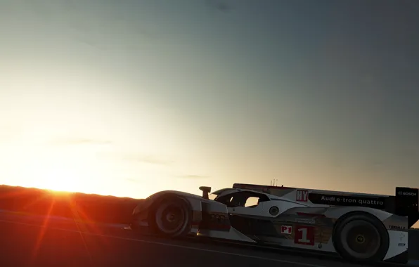 Wallpaper the audi r18 e-tron quattro, le mans 24 hourse, sunset, Motorsport