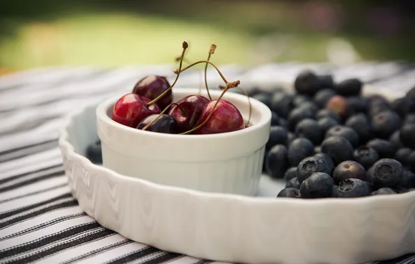 Berries, food, fruit, red, cherry, blueberries